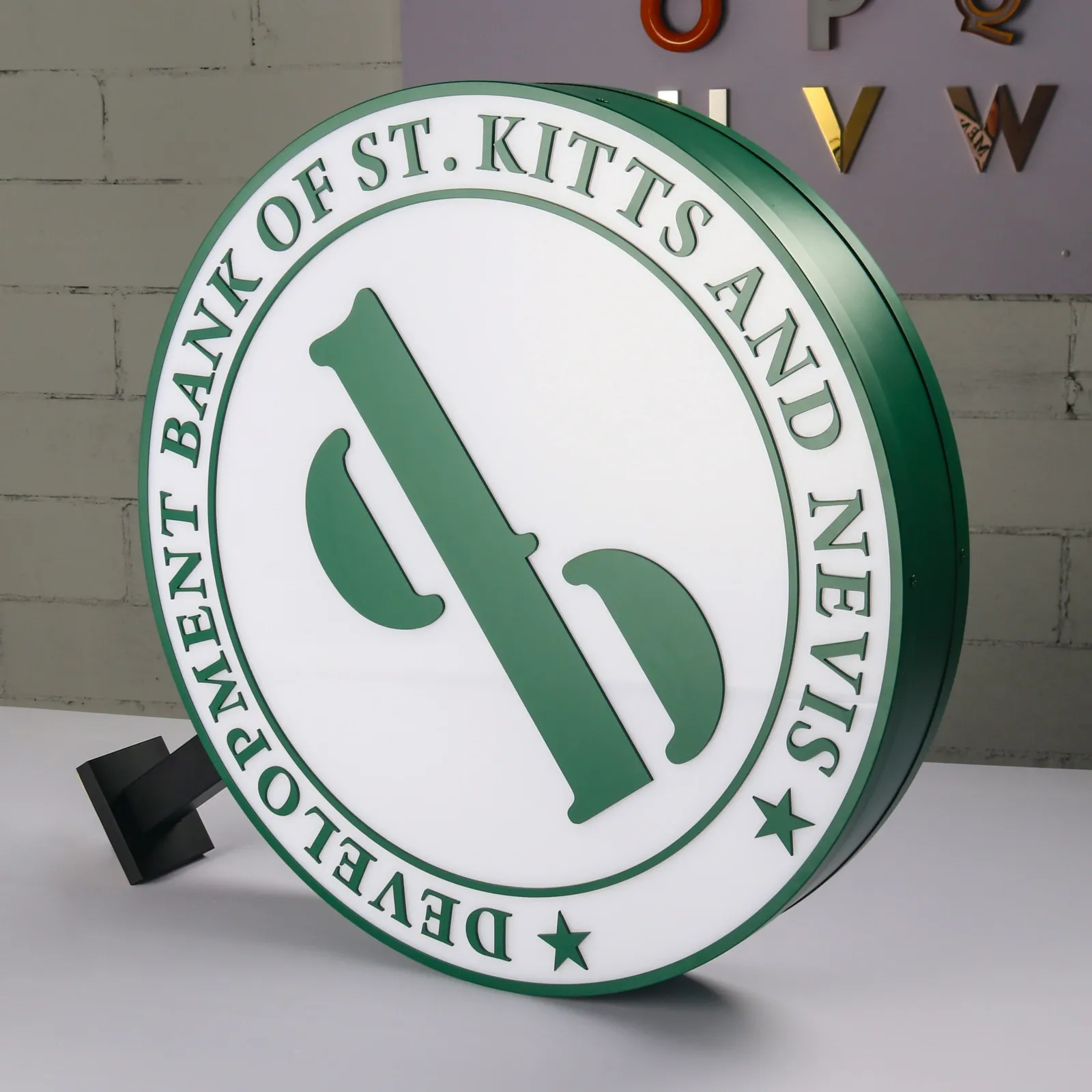 Custom Round Double Sided Projecting Light Box with Raised Acrylic Letters
