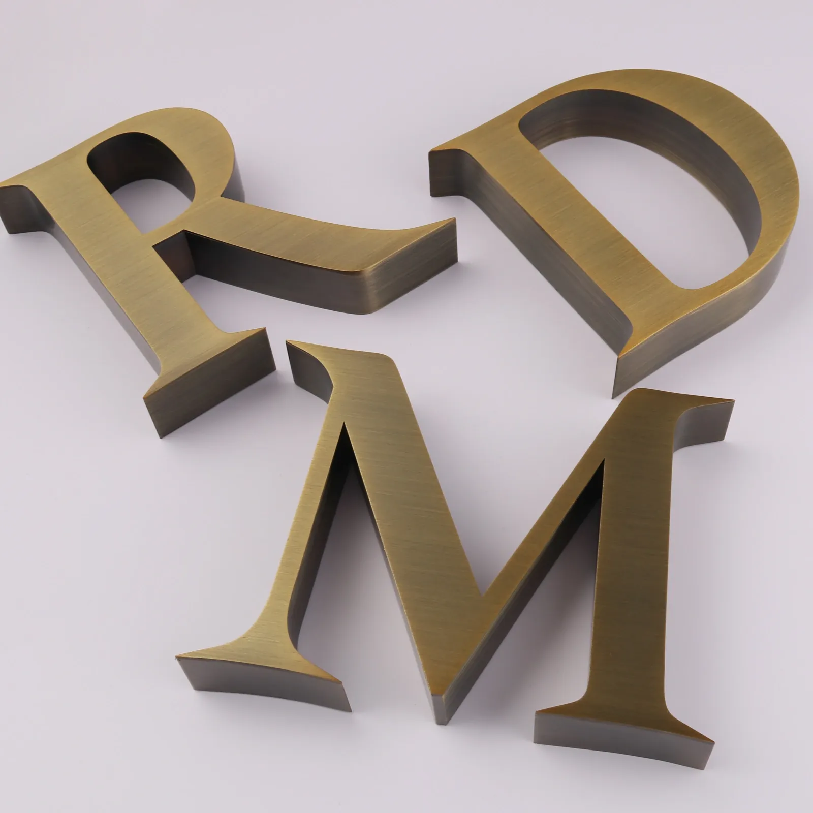 Custom Brushed Antique Brass 3D Stainless Steel Channel Letters (Non-Illuminated)