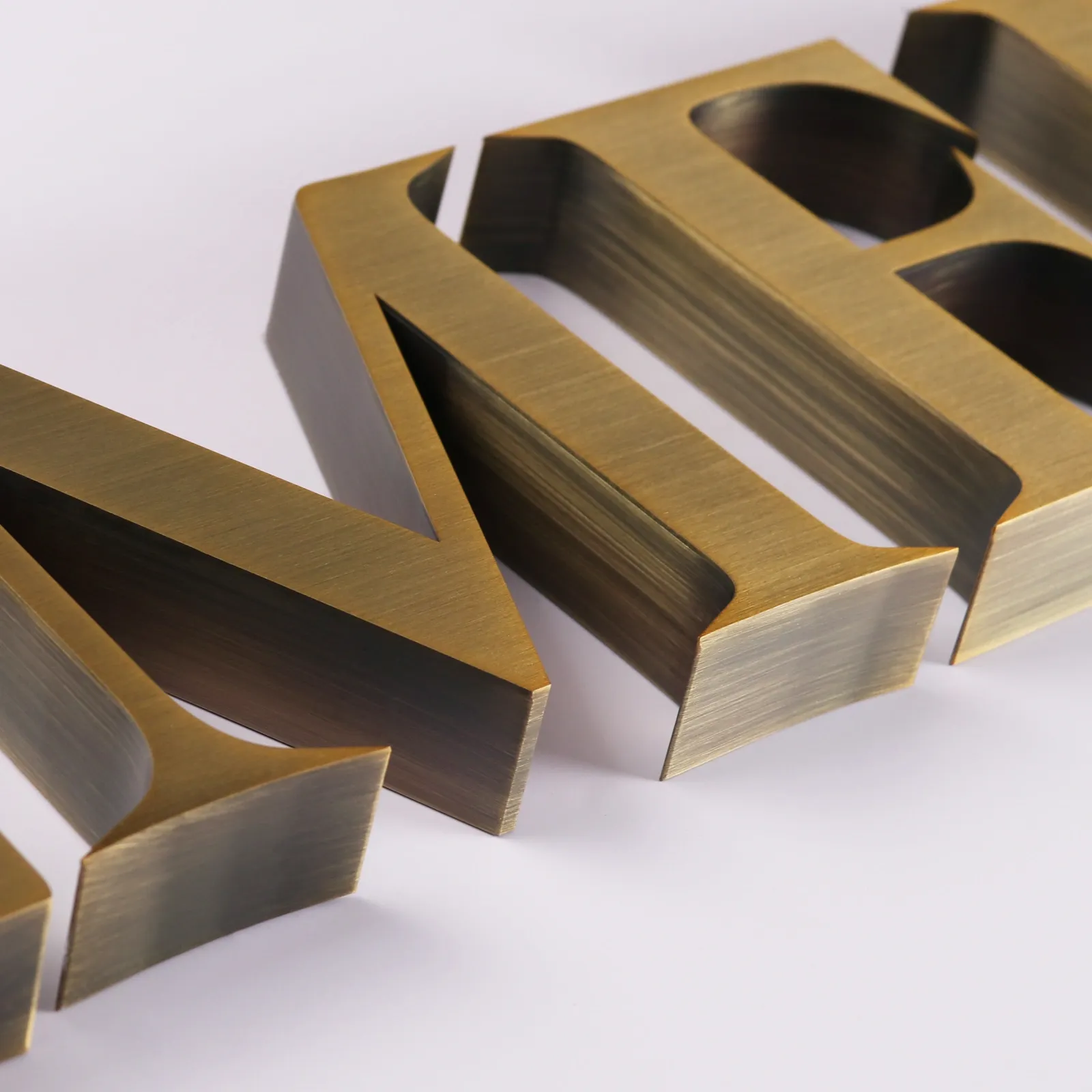 Custom Brushed Antique Brass 3D Stainless Steel Channel Letters (Non-Illuminated)