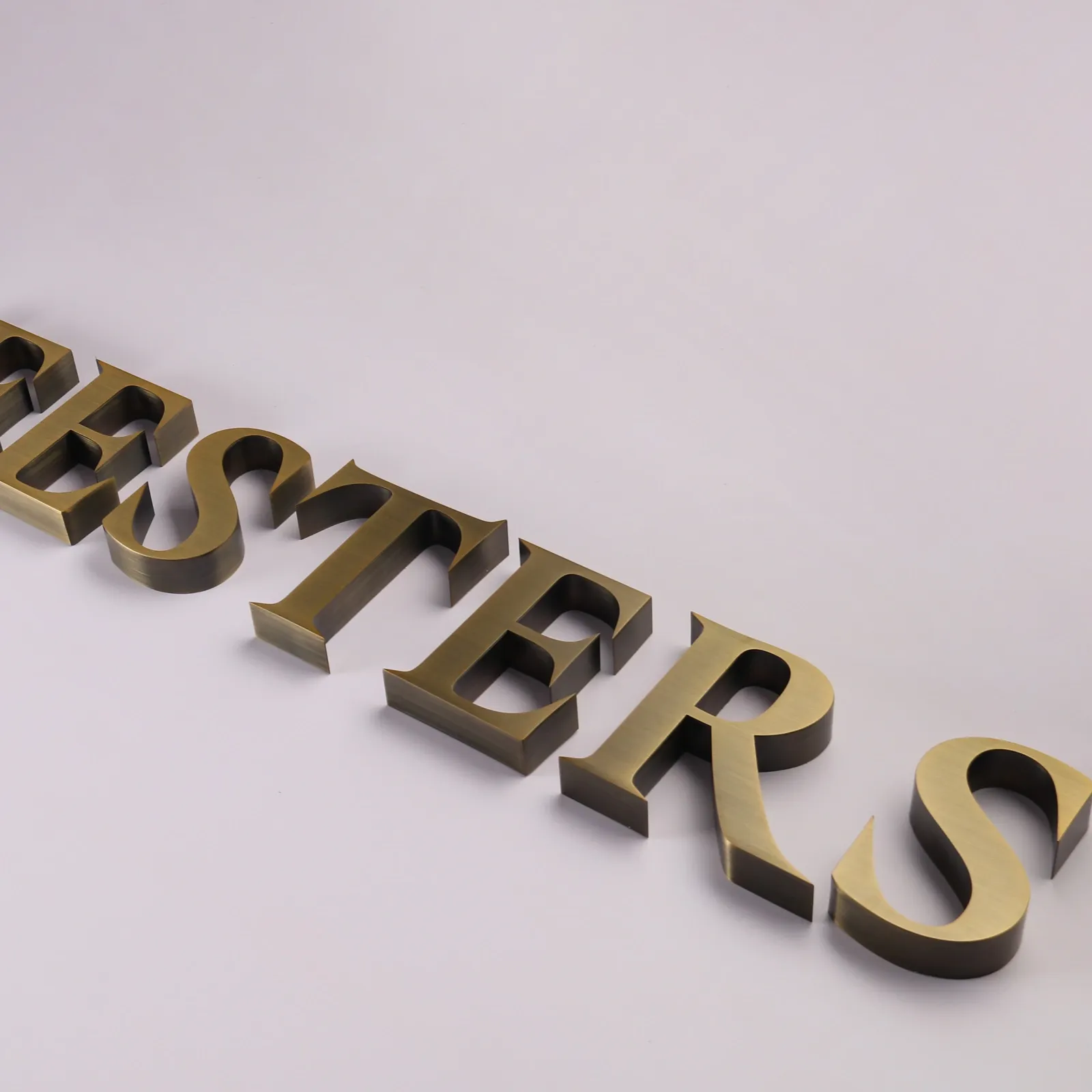 Custom Brushed Antique Brass 3D Stainless Steel Channel Letters (Non-Illuminated)