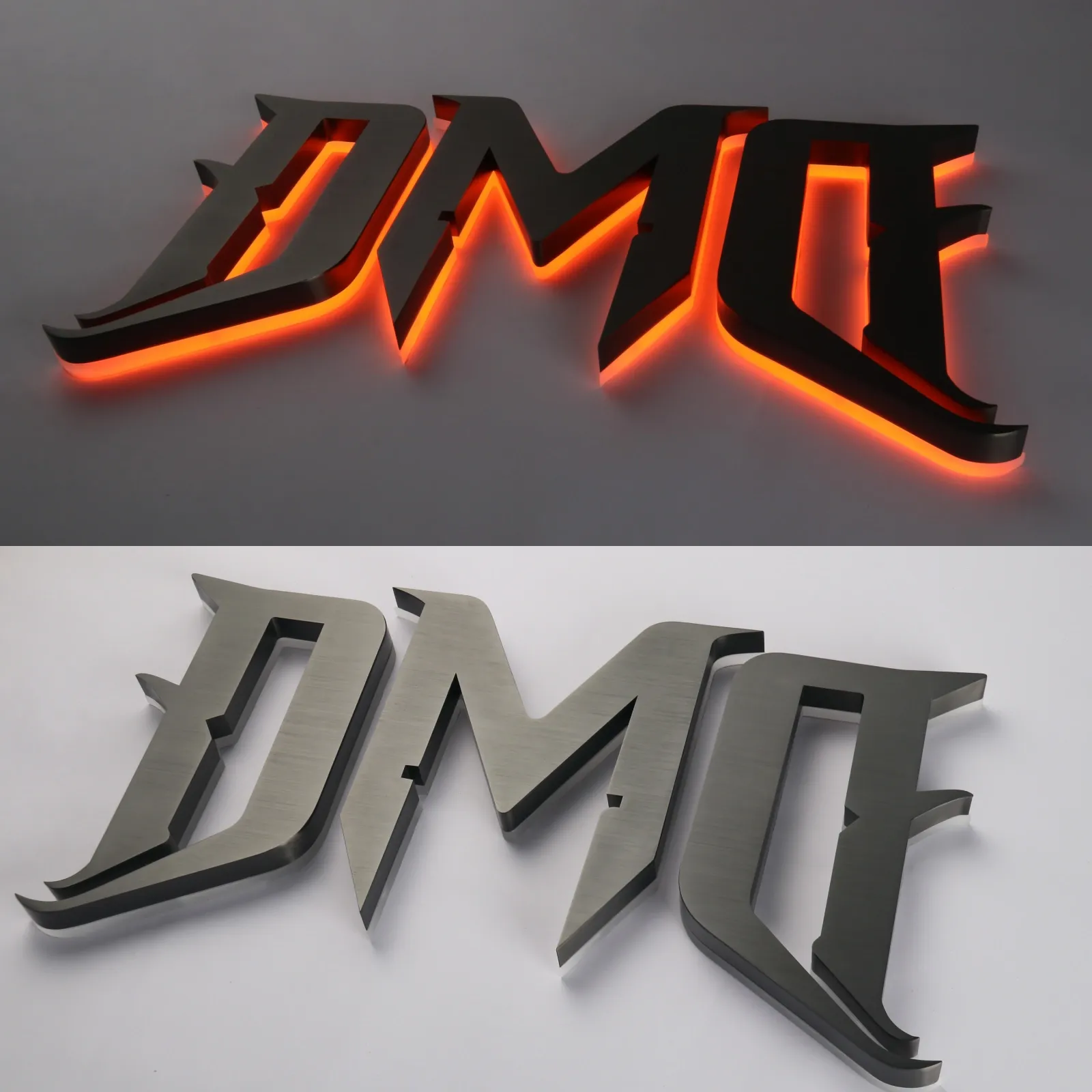 Custom Brushed Black Titanium Backlit Channel Letters (Flush Mount)