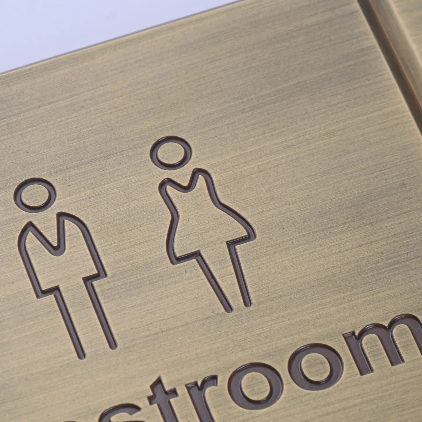 Custom Engraved Antique Brass Aluminum Restroom Sign with Beveled Edge