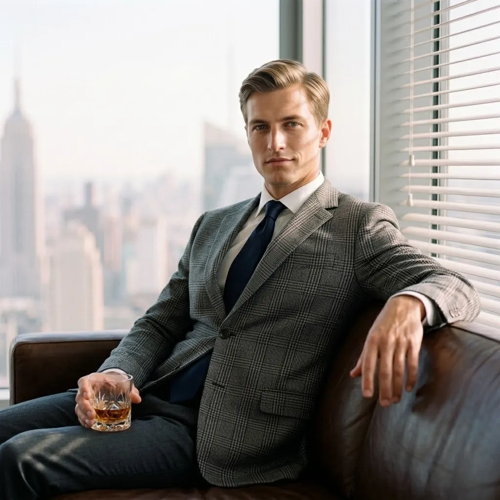 Men’s Plaid Wool Business Blazer