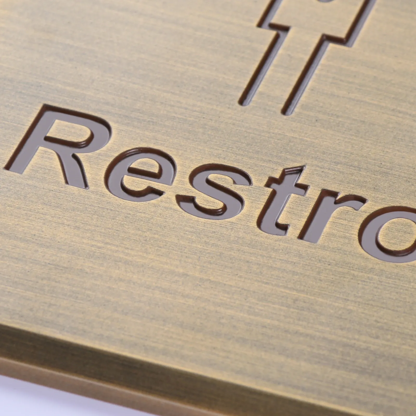 Custom Engraved Antique Brass Aluminum Restroom Sign with Beveled Edge
