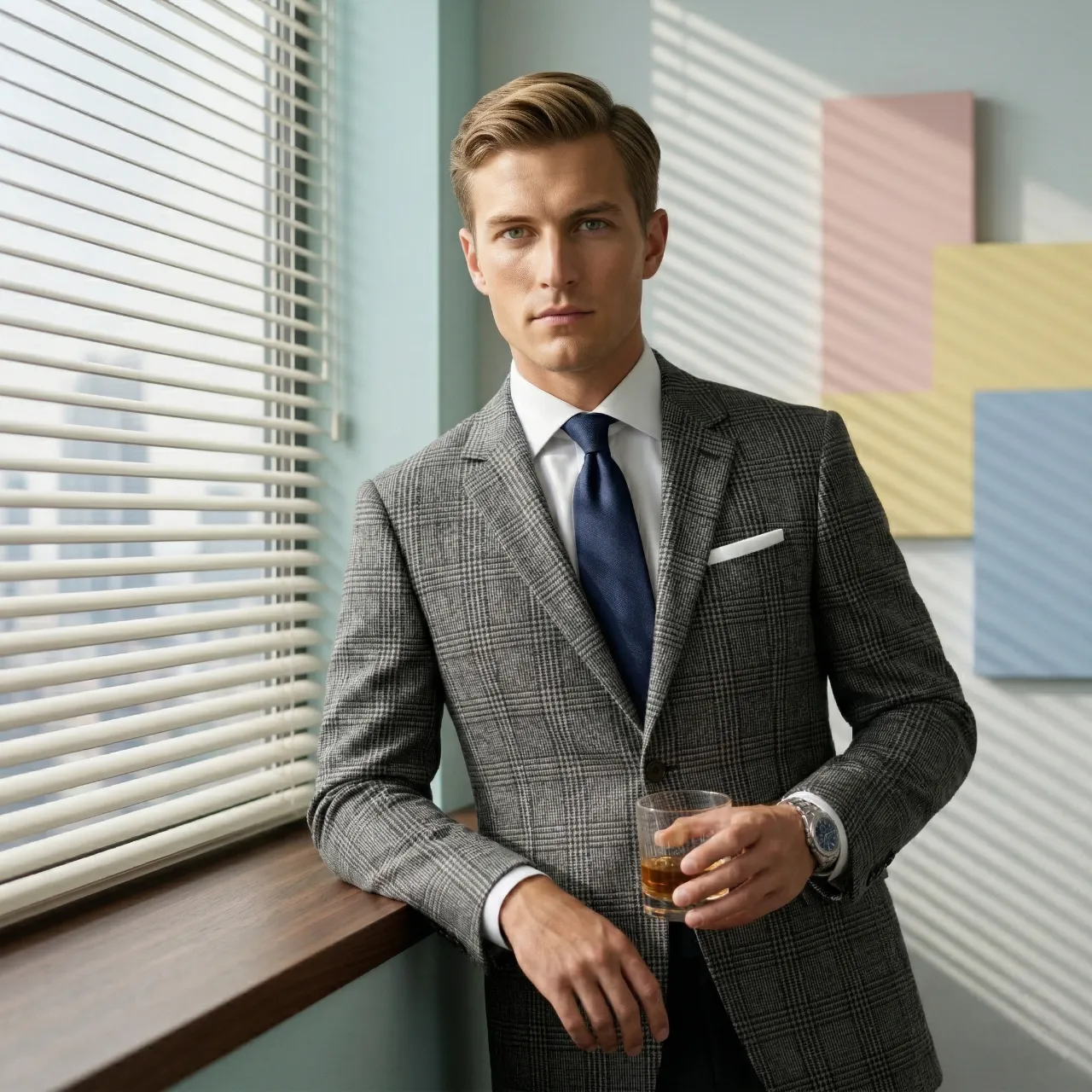 Men’s Plaid Wool Business Blazer