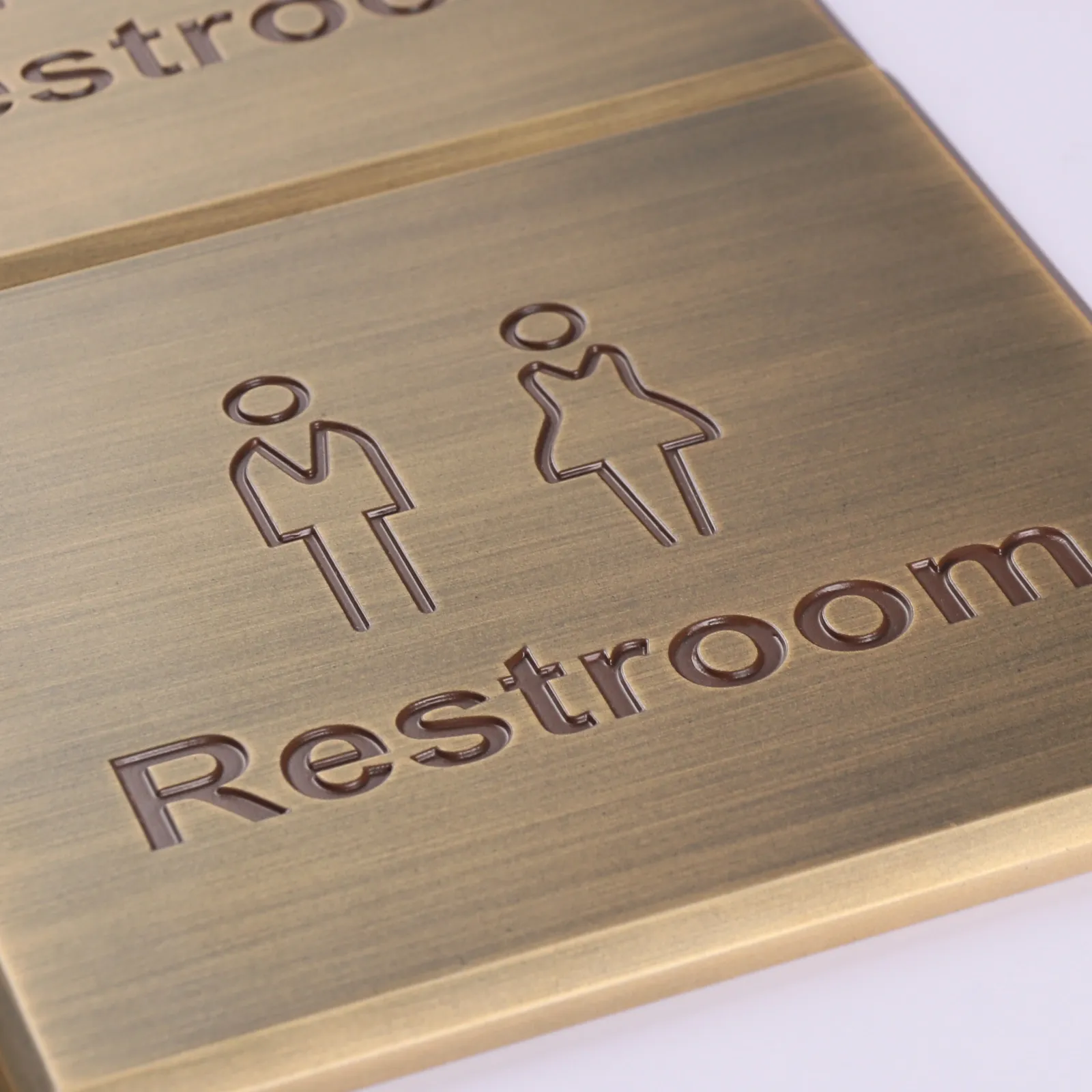 Custom Engraved Antique Brass Aluminum Restroom Sign with Beveled Edge