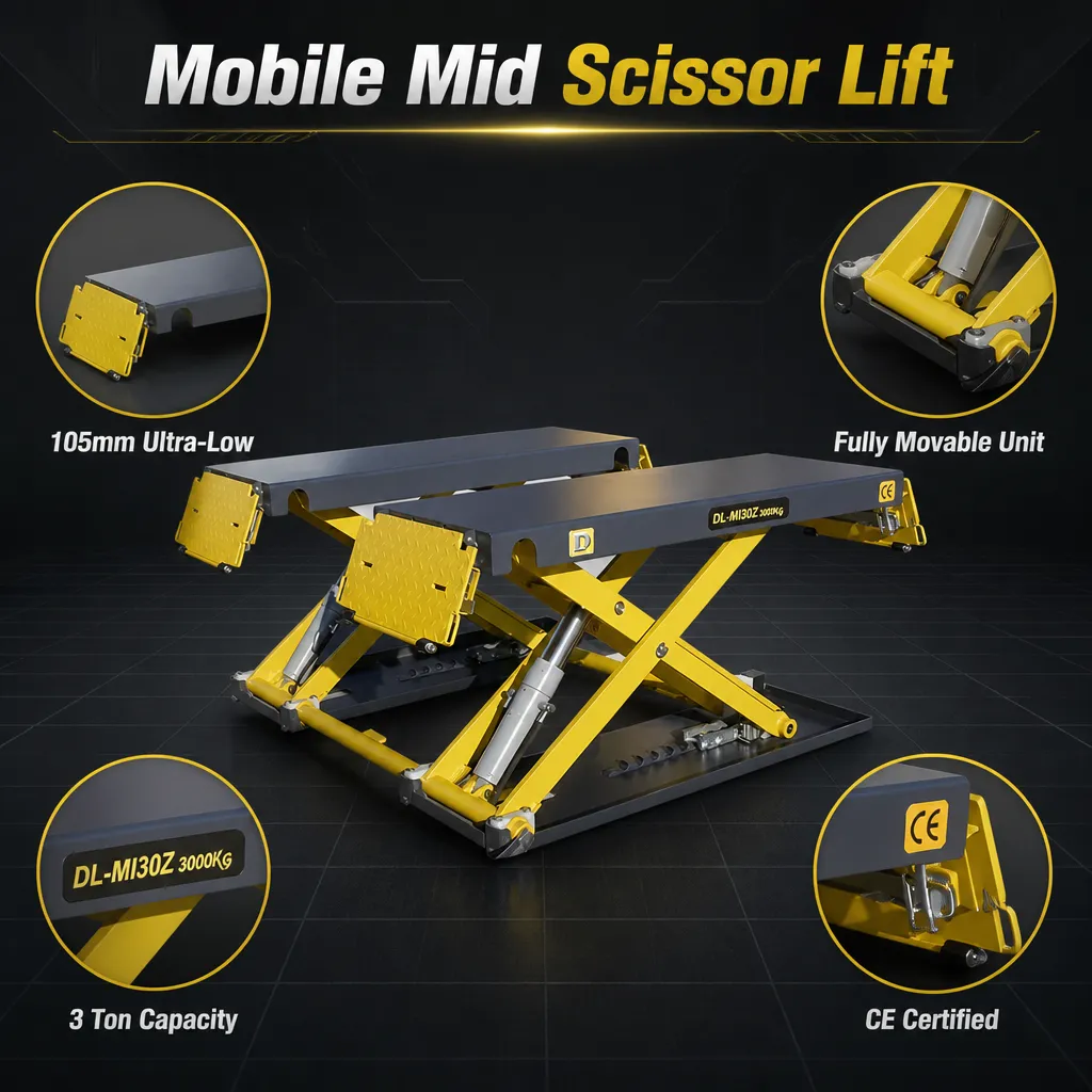 DALIQIBAO DL-MI30Z Mobile Scissor Car Lift 3 Ton Italian Imported Pump 1075mm Height Multifunctional Garage Tool