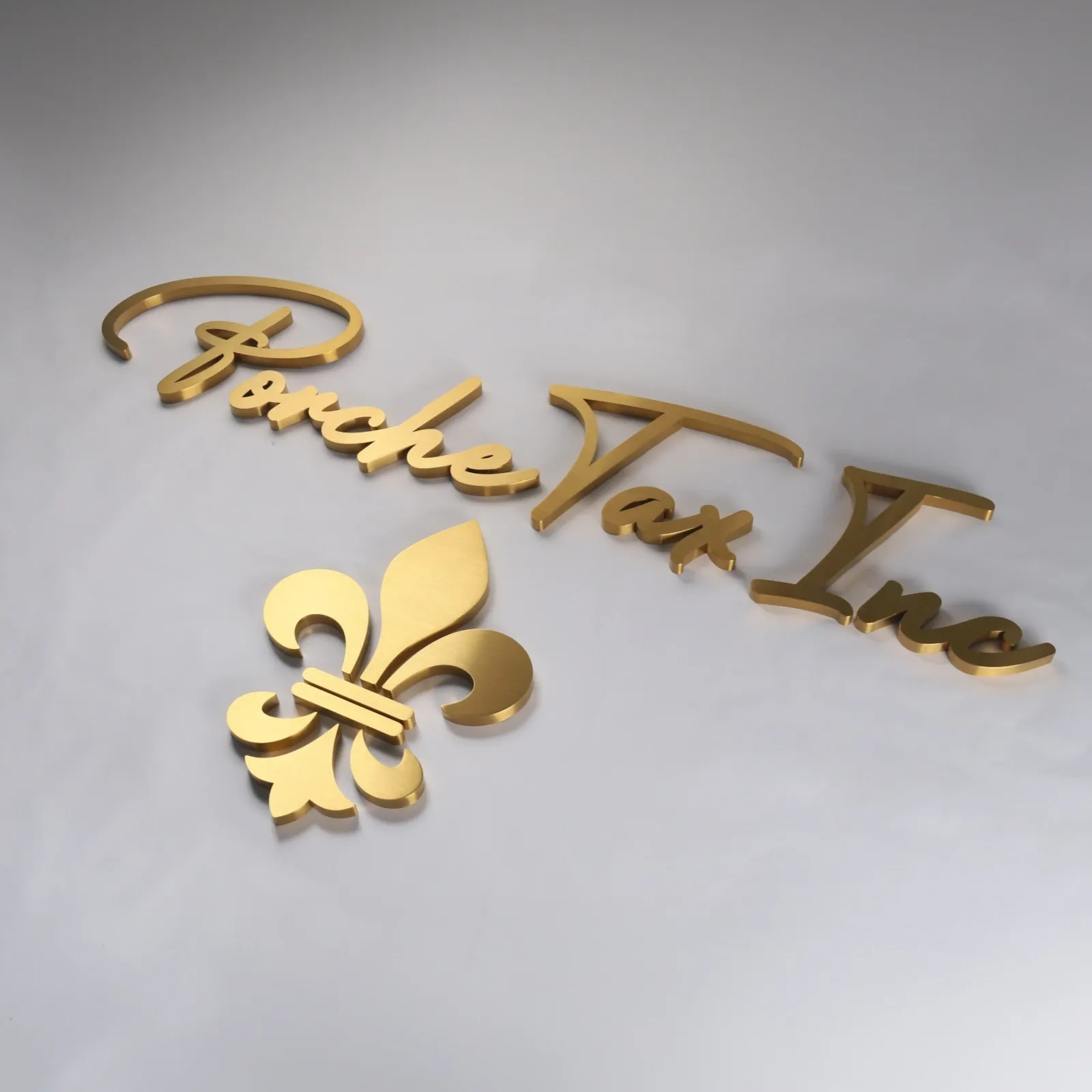 Eigene gebürstete Titan-Gold-Edelstahlbuchstaben | 3D gefertigte Metallschilder