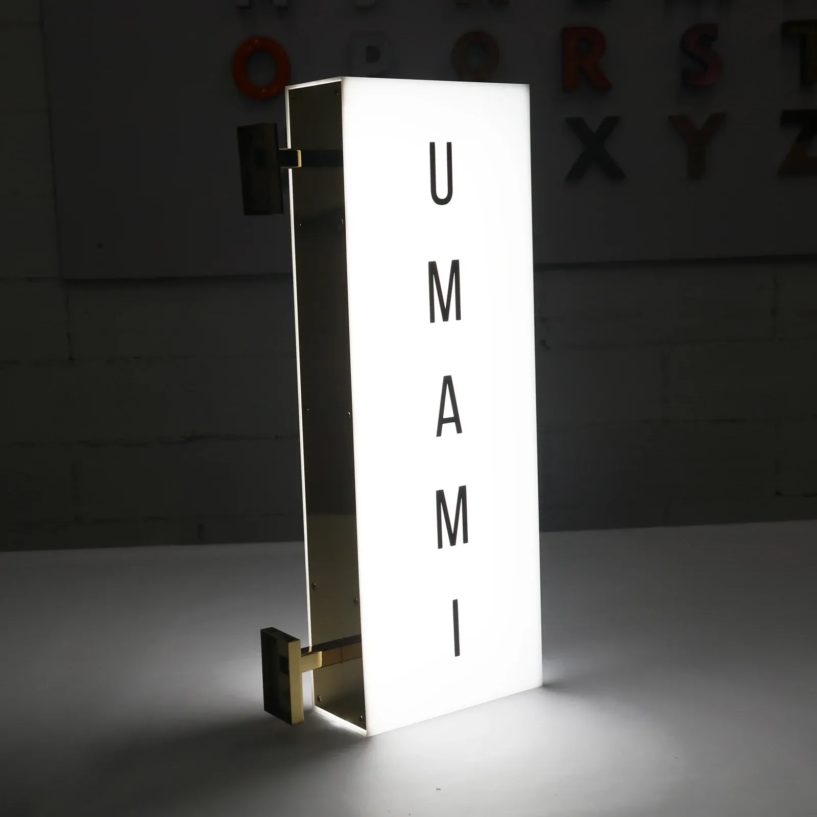 Aangepaste dubbelzijdige acryl lichtkast mesbord | Spiegeld gouden roestvrijstalen beugel
