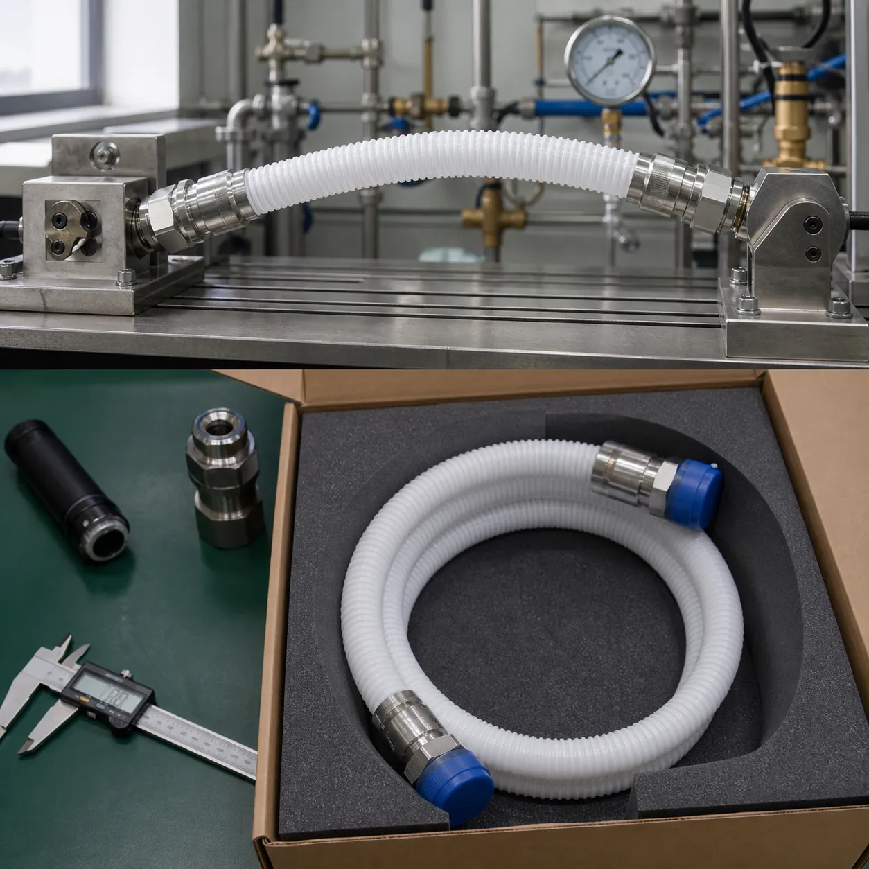Flexible Convoluted PTFE Schlauchanlagen | Edelstahl-Endarmaturen