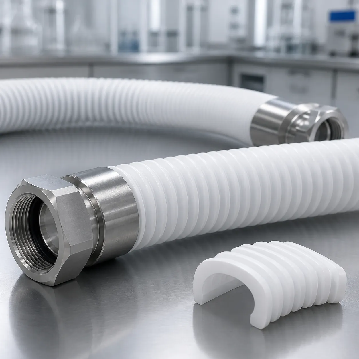 Flexible Convoluted PTFE Schlauchanlagen | Edelstahl-Endarmaturen