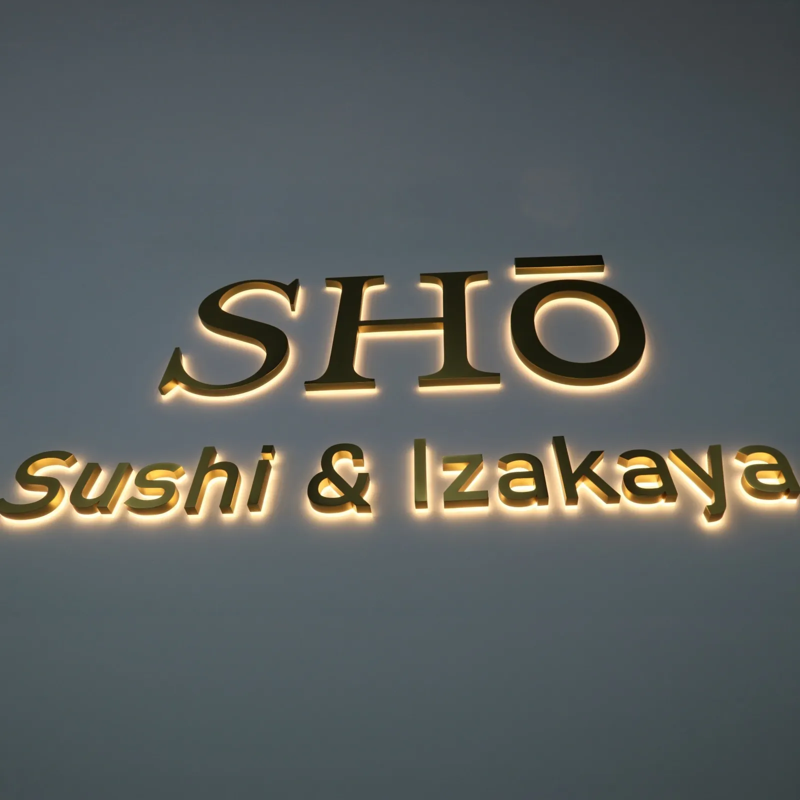 Custom Satin Titanium Gold Backlit Letters — Halo Lit Channel Sign with Frosted Clear Acrylic