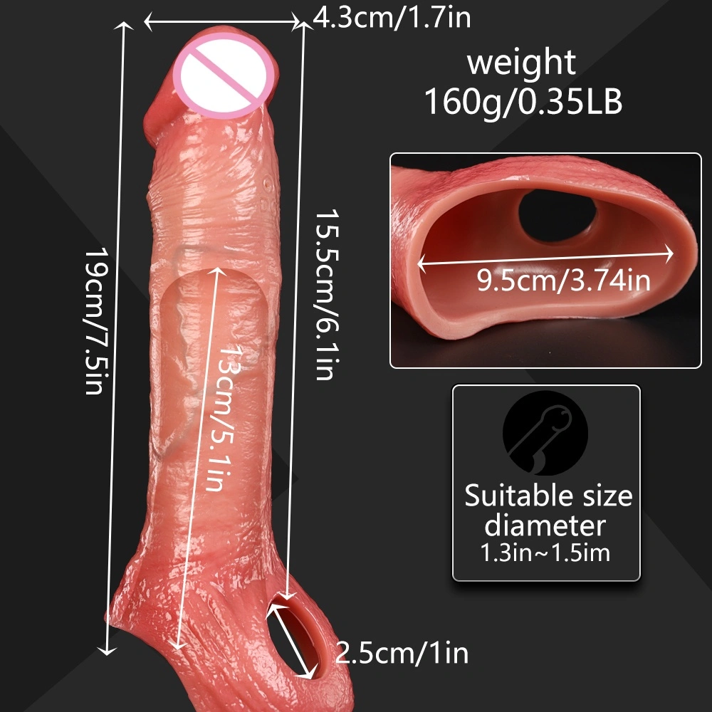Controleerbare uitrekbare realistische dildo condoom grote maat vloeibare silica gel waterdichte zachte penis套 verwarmende zuigkoplm-ct611-3