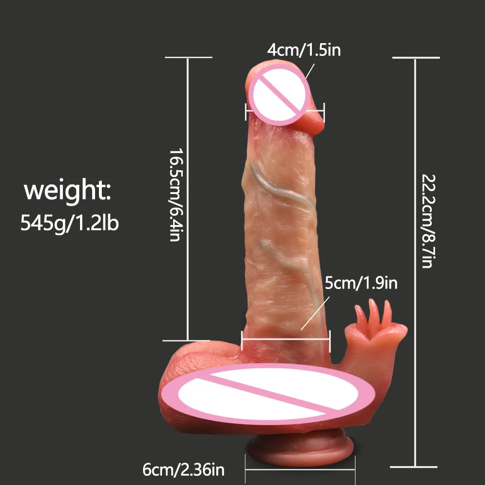 Etäohjattava realistinen silikoni-dildo, venyvä ja heiluvainen pehmeä värähtelevän sukupuolilelu, joka on varustettu lämmityksellä, työntö-pullistus- ja pyörimisominaisuuksilla - LM-A323-2