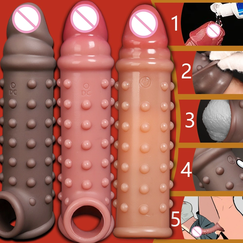 Mannelijke siliconen peniscover verlengd en verdikt hol vertragende nabootsende peniscover draagbare dildo seksueel speelgoed LM-CT605-7