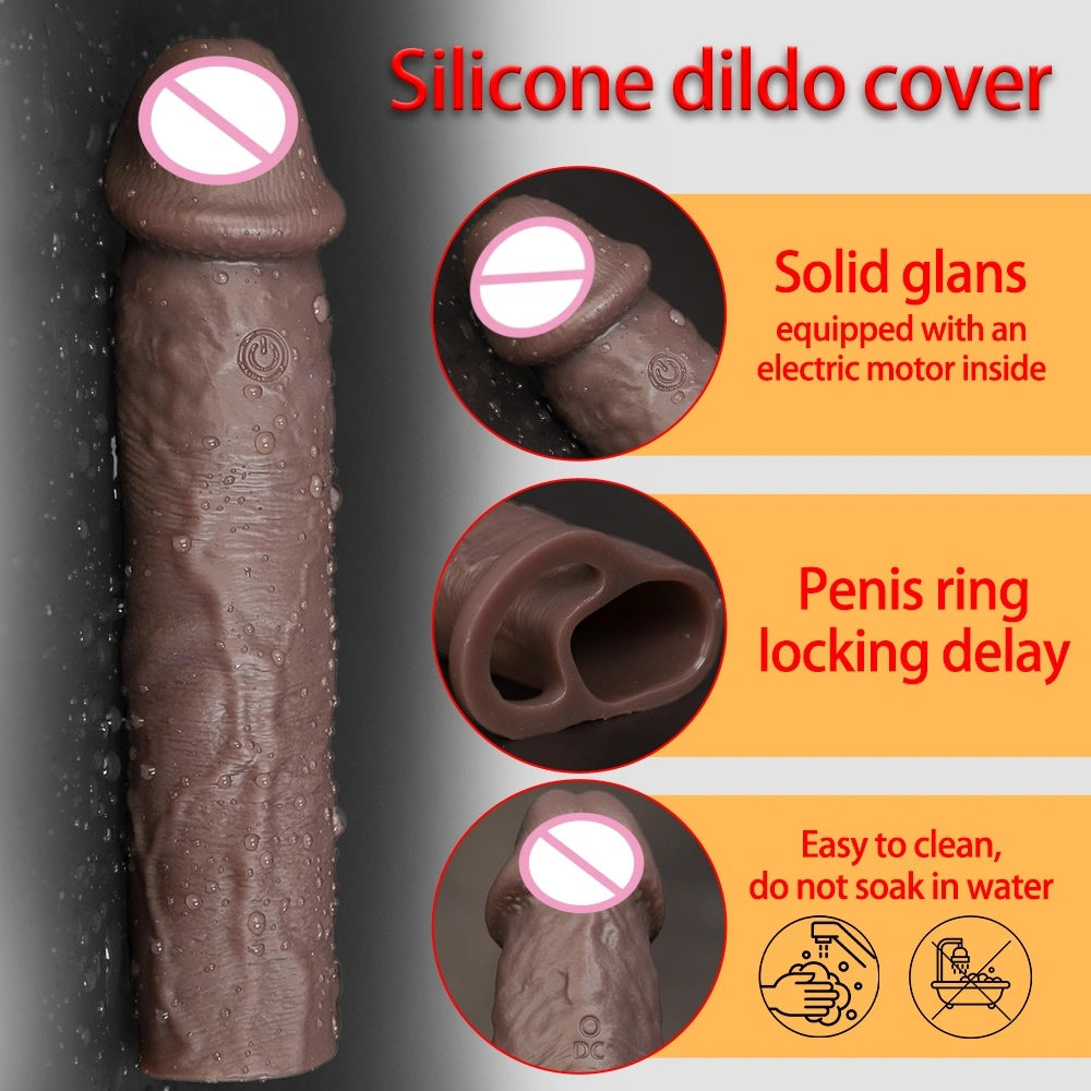 Groot penis sleeve, grote penis verlengsleeve, vertraagde ejaculatie verlengde penis herbruikbare vergrotingsapparaat, siliconen condoom, mannelijk seksspel, LM-CT610-4