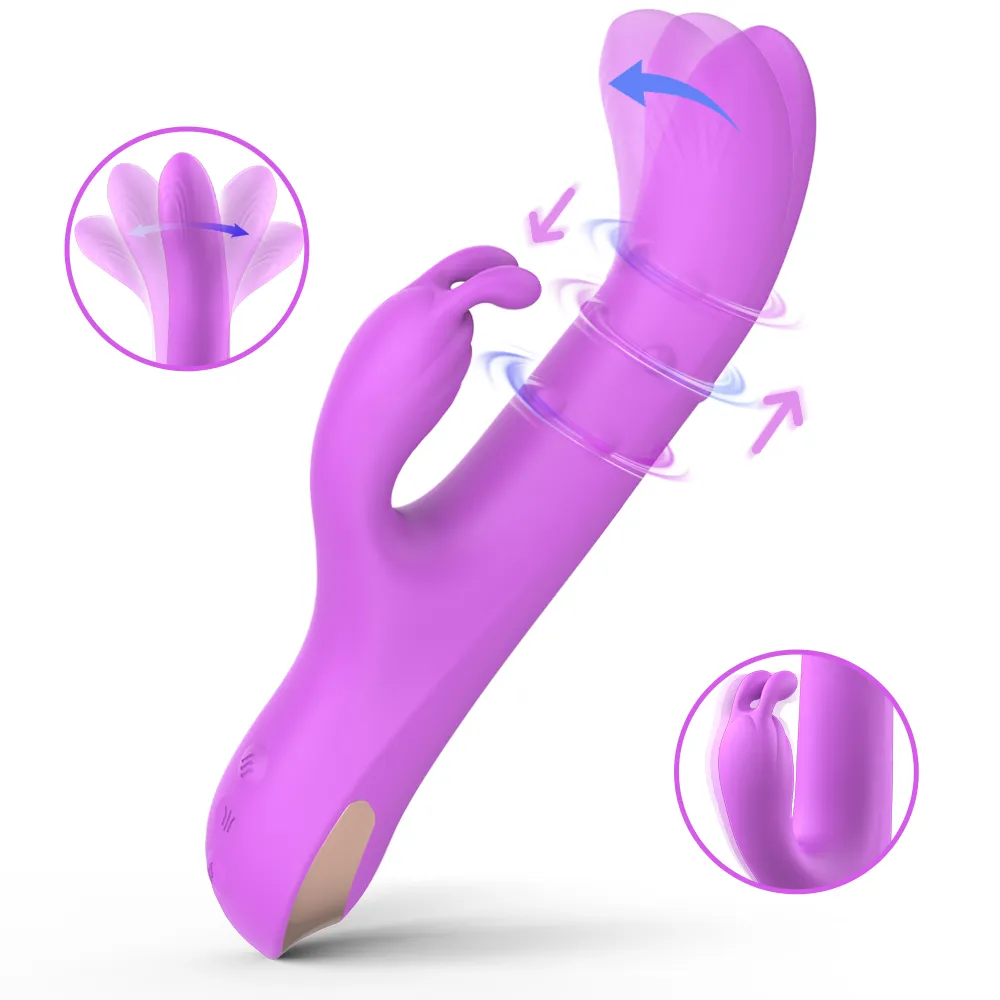 Rabbit Vibrator Penggelek Boleh Dicas Semula Silikon USB S-S625