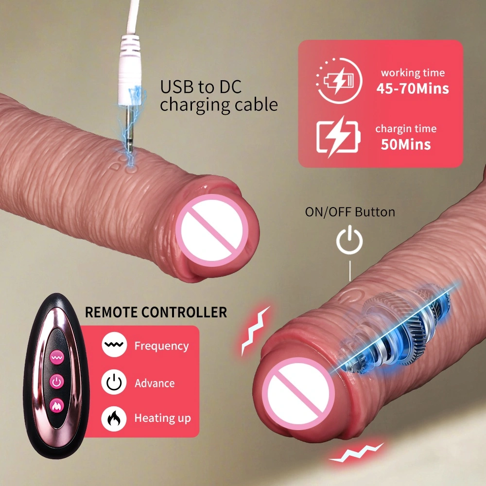 Afstandsbedienbare lange penis, gigantische realistische telescopische dildo vibrator met verwarmingsfunctie voor vrouwen - LM-CT812