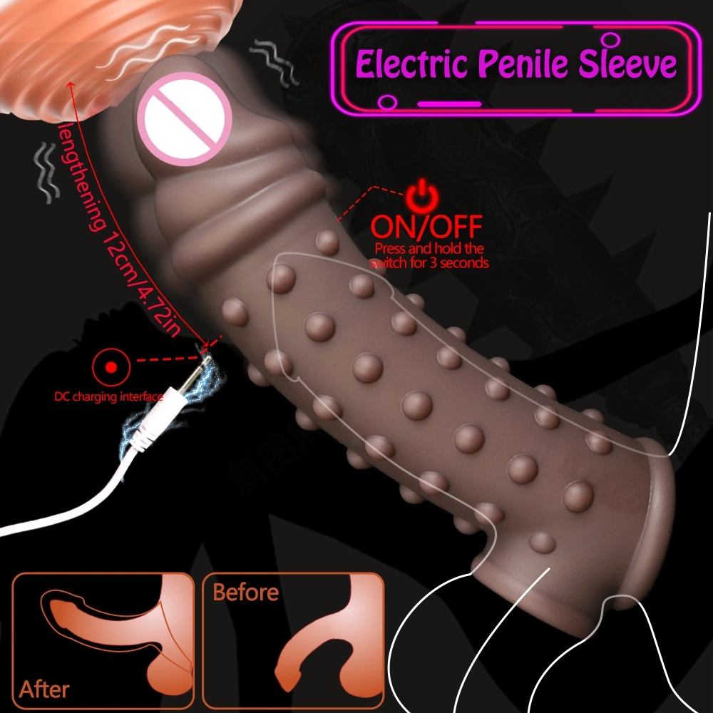 Vloeibare silica-gelvriendelijke waterdichte unisex dildo condoom elektrische verlengde holle seksuele producten Chinese批- LM-CT605-4