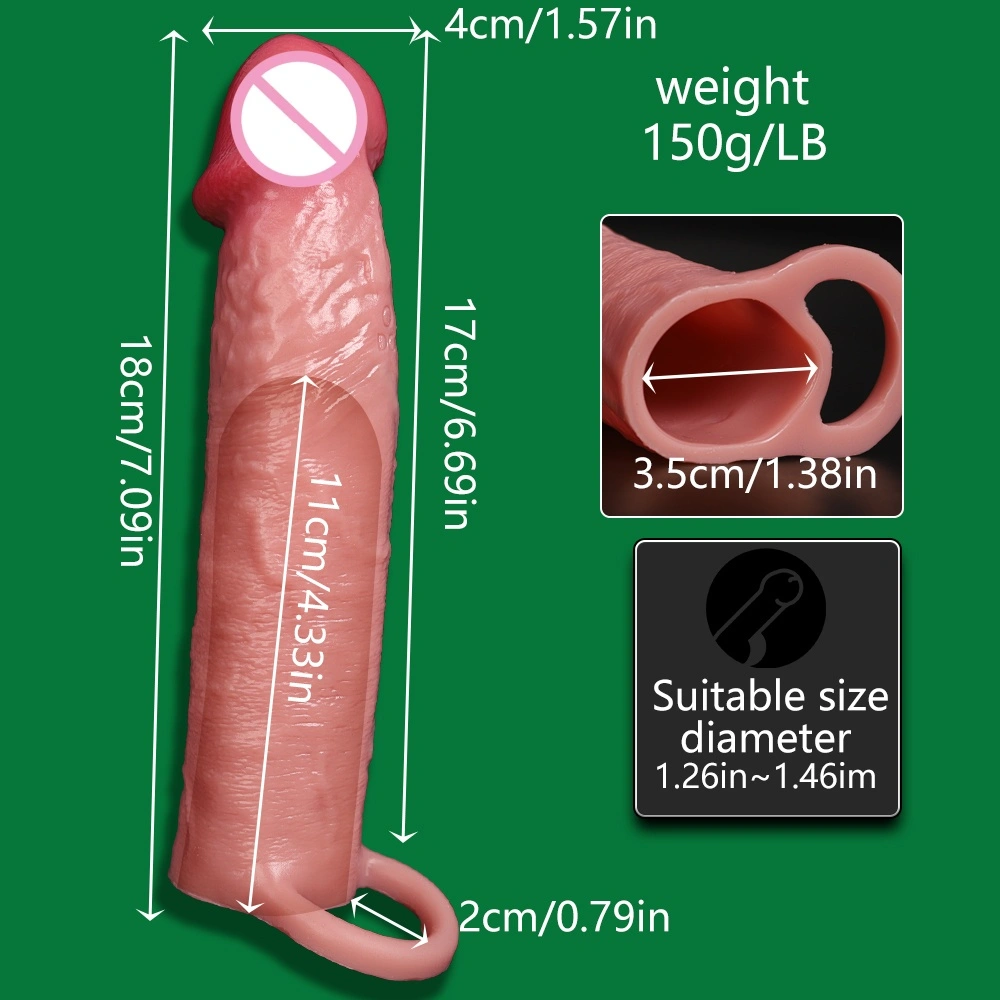 Groot peniscase, grote penislangtecase, vertraagde ejaculatie penislangte herbruikbare vergrotingsapparaat, silica-gel condoom, mannelijk seksspel, LM-CT610-6
