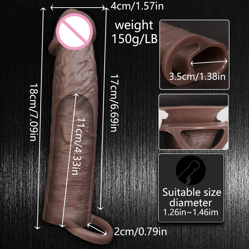 Geselecteerde mannen sexspeelgoed Herbruikbare siliconen condoom Mannen zwarte zachte peniscover LM-CT610-3