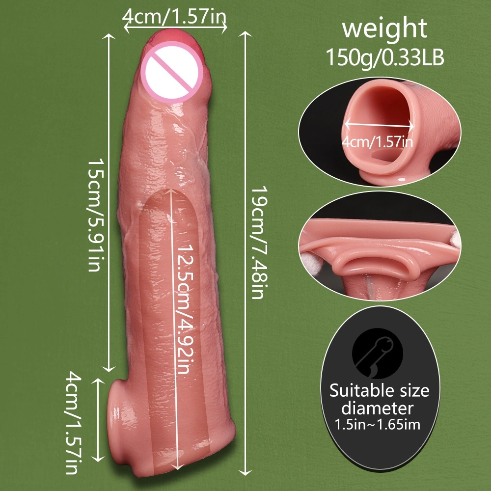 Elektrische condoom voor tanden, dikke en langere holle silicaanse penishoes voor mannen, vibrator sexspeelgoed, groothandel LM-CT609-6