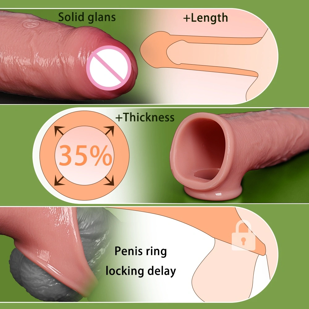 Elektrische condoom voor tanden, dikke en langere holle silicaanse penishoes voor mannen, vibrator sexspeelgoed, groothandel LM-CT609-6