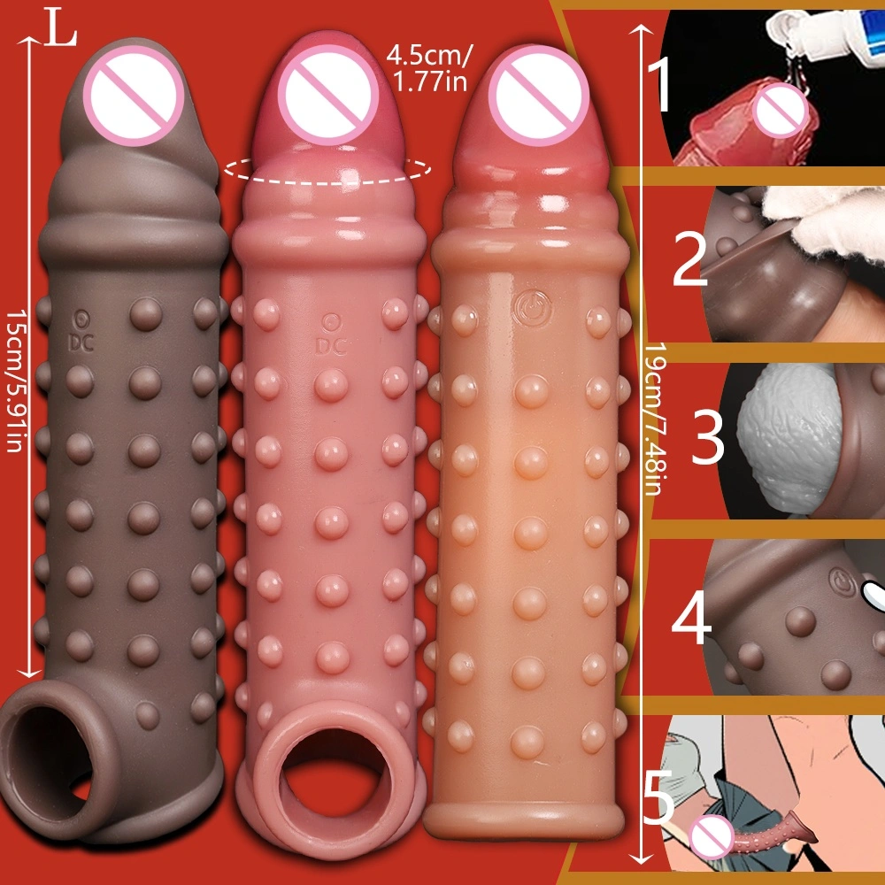 Mannelijke siliconen peniscover verlengd en verdikt hol vertragende nabootsende peniscover draagbare dildo seksueel speelgoed LM-CT605-7