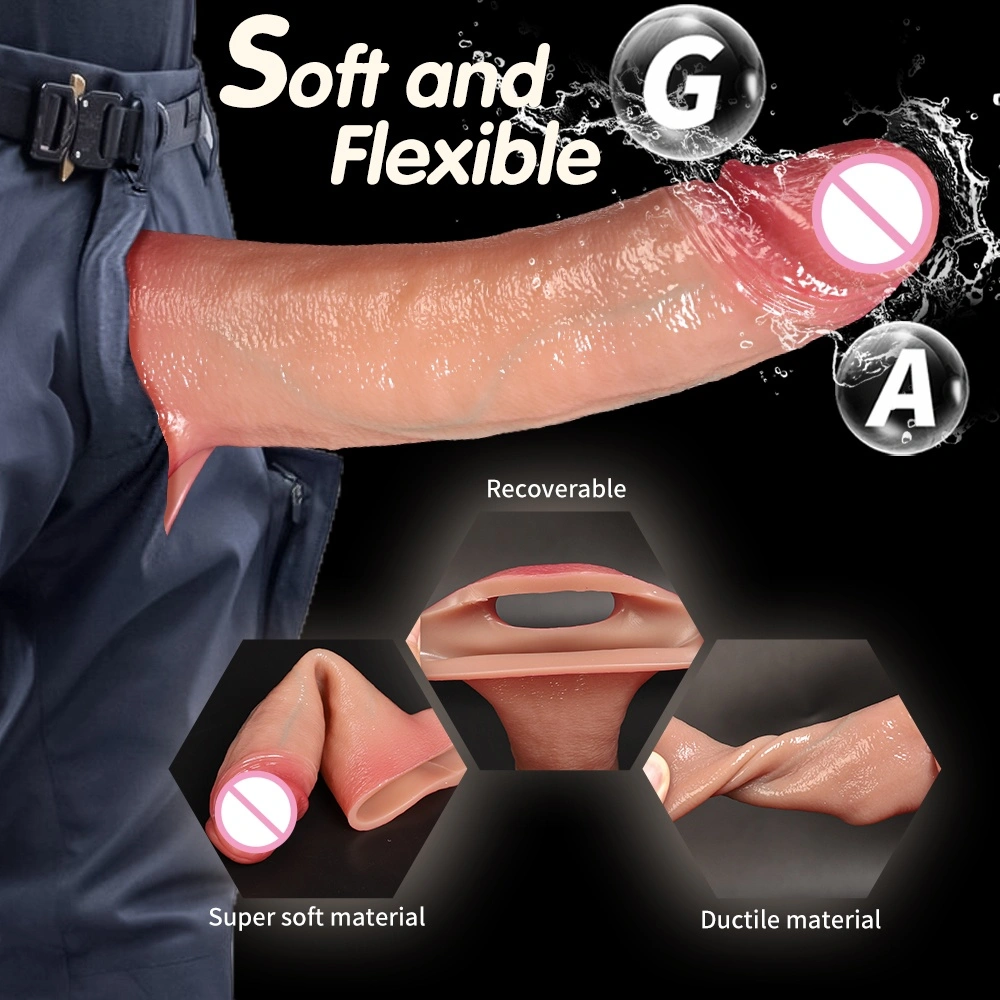 Silicone peniskous voor mannen, verlengd en versterkt, hol, vertragend, naadloos nagebootste peniskous - LM-CT601-1-M