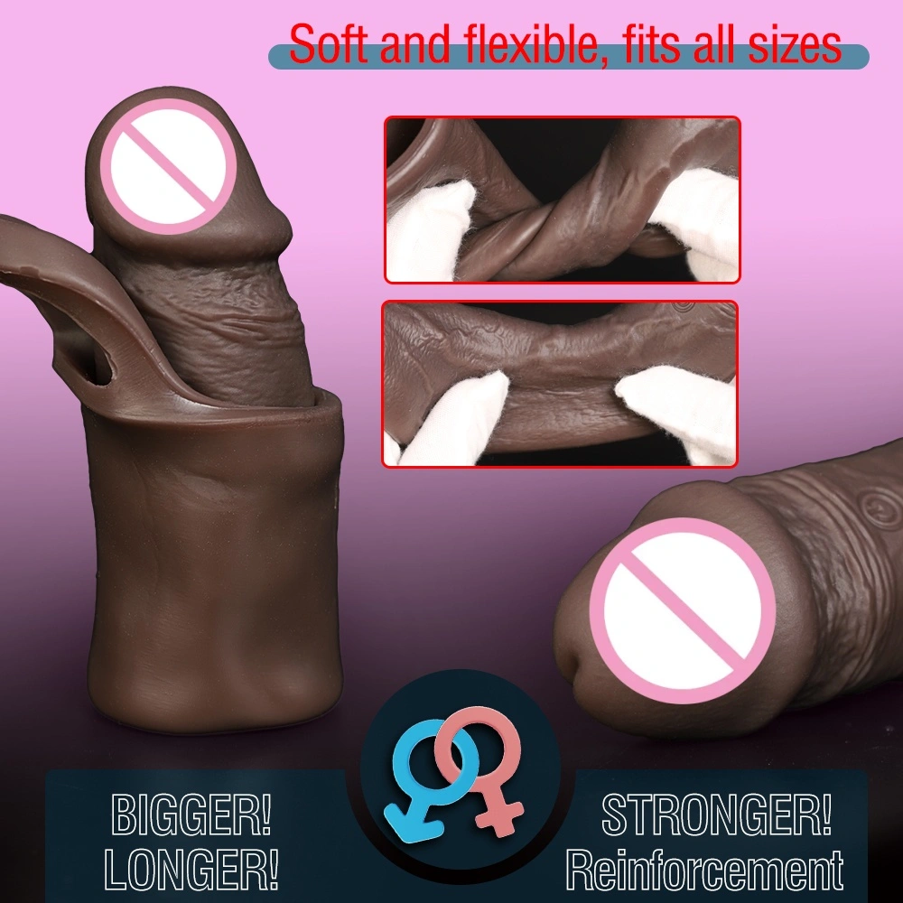 Silicone penis sleeve voor mannen, kan dikker en groter maken, te gebruiken tijdens geslachtsgemeenschap, 100% waterdicht, zacht, met holle opening, echte huidtextuur, LM-CT608-4