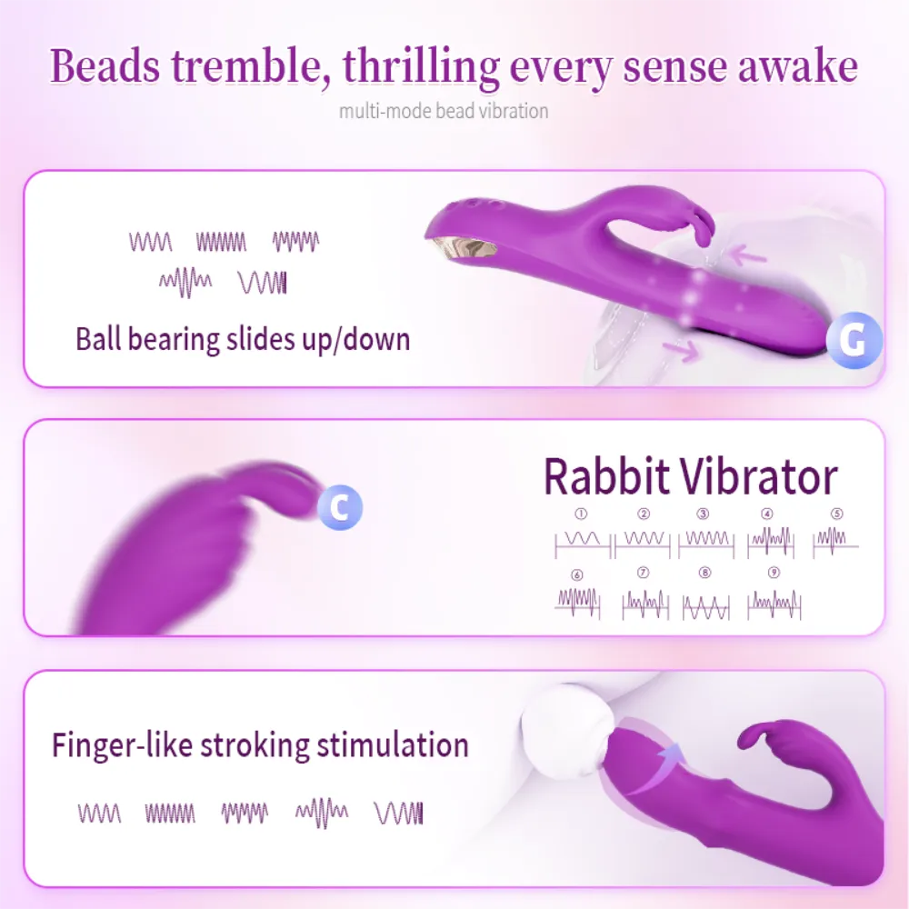 Rabbit Vibrator Penggelek Boleh Dicas Semula Silikon USB S-S625