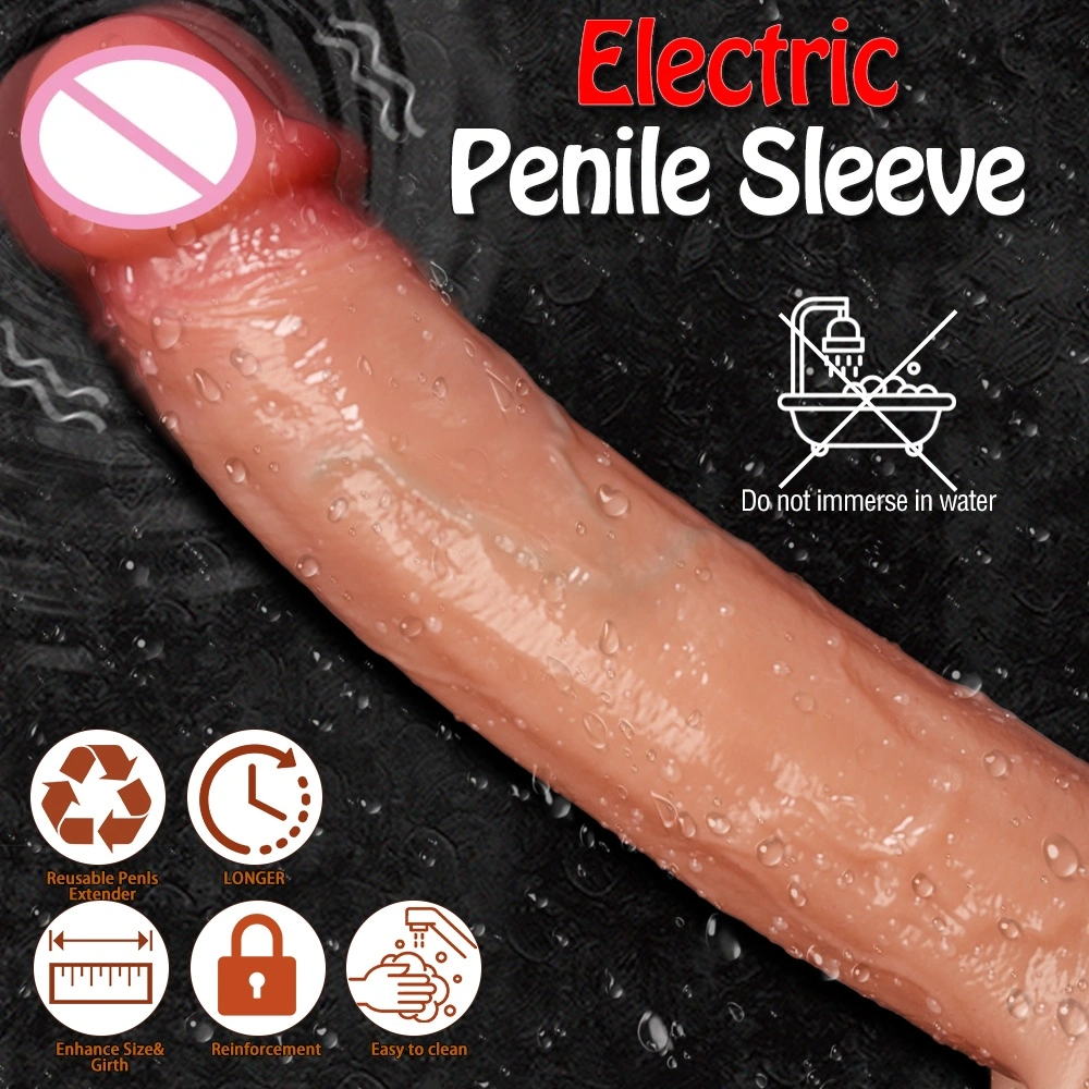 Flexibele grote maat realistische speelgoed vloeibare siliconen penisvergroting vibrator condoom penislui voor mannen LM-CT608-1