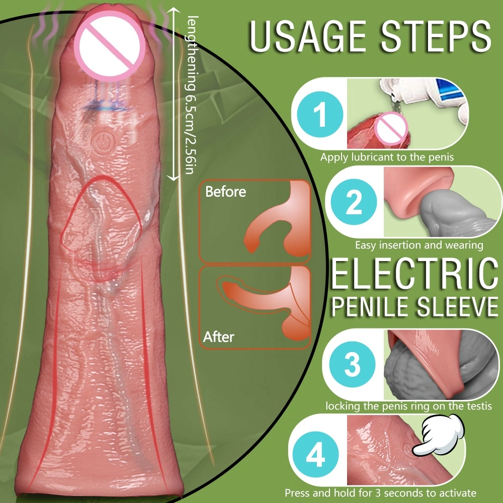 Elektrische condoom voor tanden, dikke en langere holle silicaanse penishoes voor mannen, vibrator sexspeelgoed, groothandel LM-CT609-6