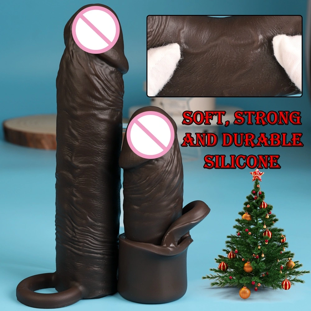 Liefdeskoppelingsseksuele producten penis verlengingshoes imitatieleer siliciumrubber draagbare bandvormige realistische siliciumnepenis - LM-D807