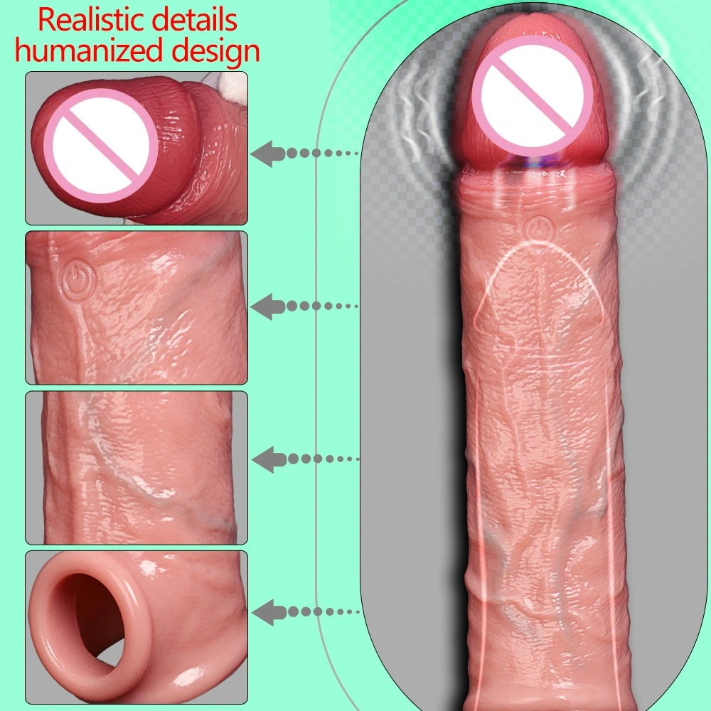 Vloeibare siliciumrubber penis套 versterker herbruikbare condoom vertraging stimulatie G-punt stimulatie realistische dildo套 sexspeelgoed LM-CT607-6