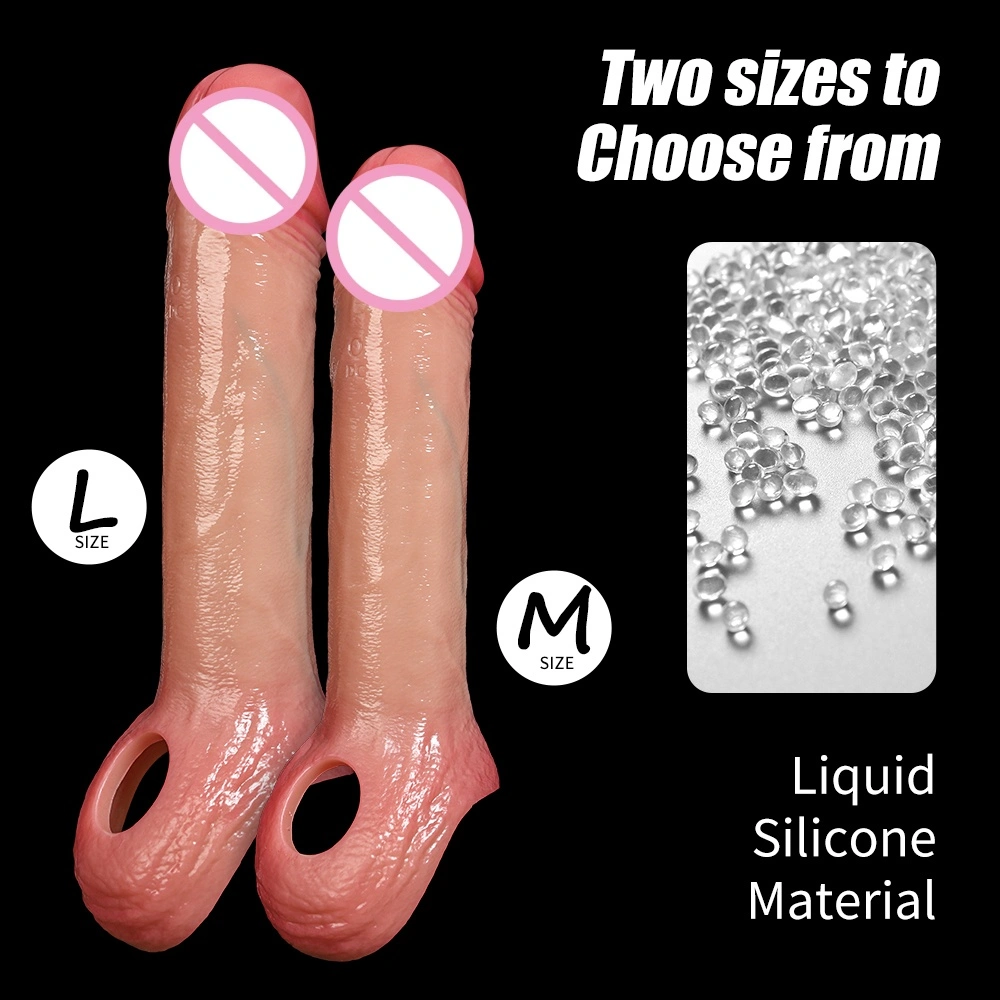 Herbruikbare siliconen penisvergroter verlenger condoom, geschikt voor mannelijke penis - LM-CT866