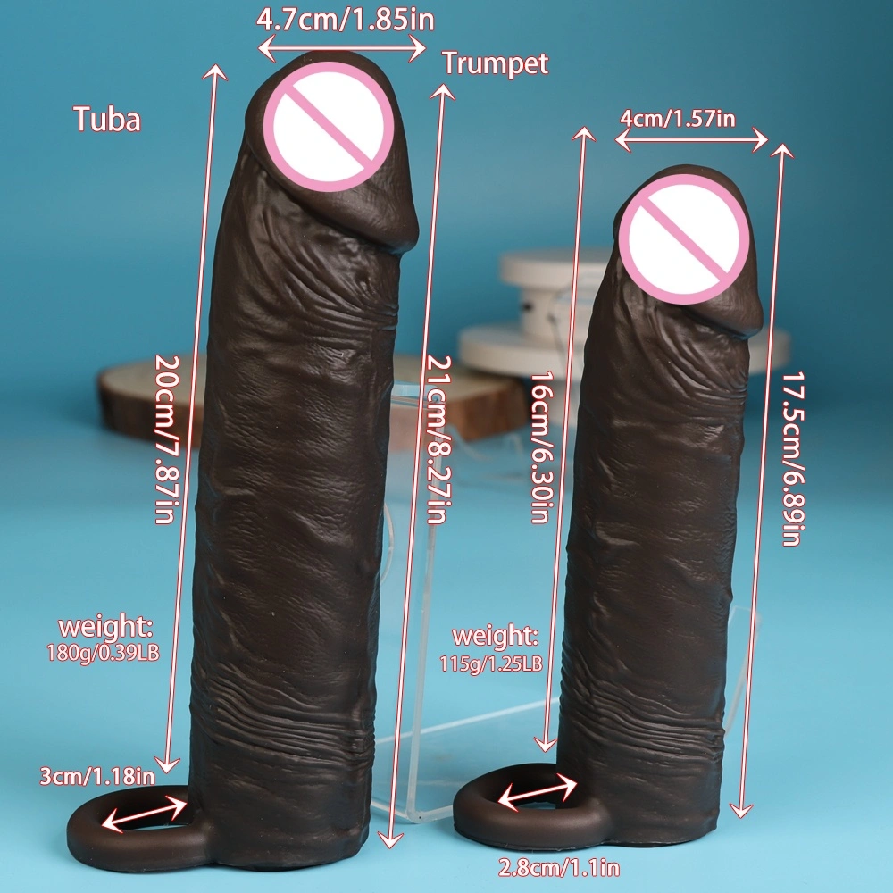 Liefdeskoppelingsseksuele producten penis verlengingshoes imitatieleer siliciumrubber draagbare bandvormige realistische siliciumnepenis - LM-D807