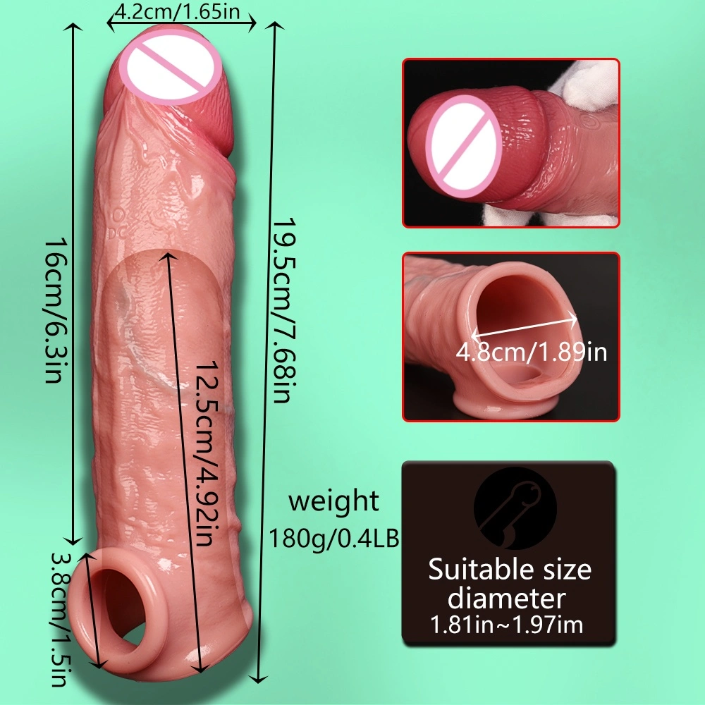 Vloeibare siliciumrubber penis套 versterker herbruikbare condoom vertraging stimulatie G-punt stimulatie realistische dildo套 sexspeelgoed LM-CT607-6