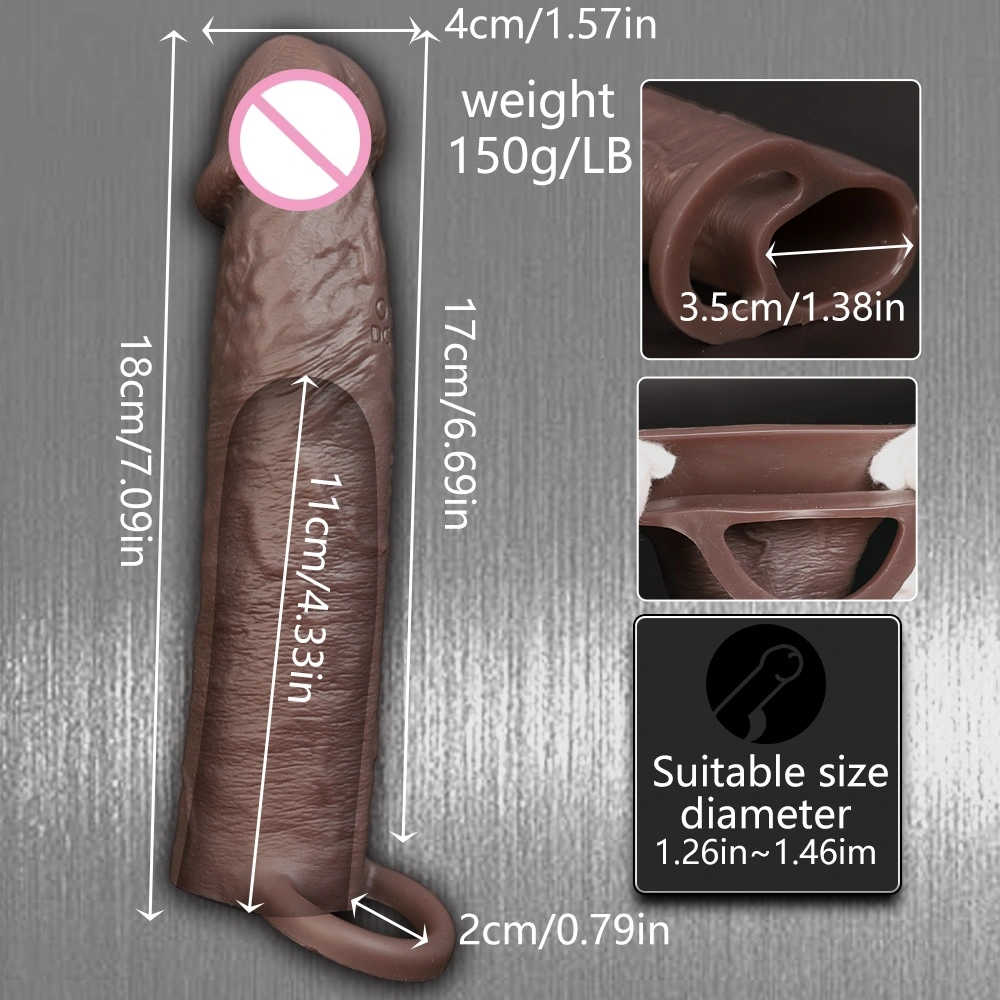 Groot penis sleeve, grote penis verlengsleeve, vertraagde ejaculatie verlengde penis herbruikbare vergrotingsapparaat, siliconen condoom, mannelijk seksspel, LM-CT610-4