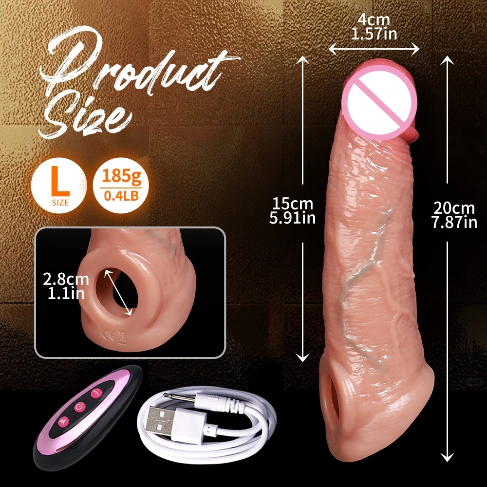 Realistische penisverlengingshoes Herbruikbare siliconen penisvergroter Manuele vertragingscondoom Dildo versterker Seksspel - LM-CT856