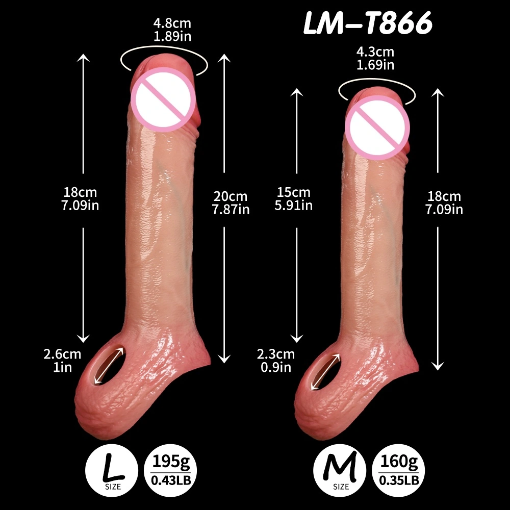 Herbruikbare siliconen penisvergroter verlenger condoom, geschikt voor mannelijke penis - LM-CT866