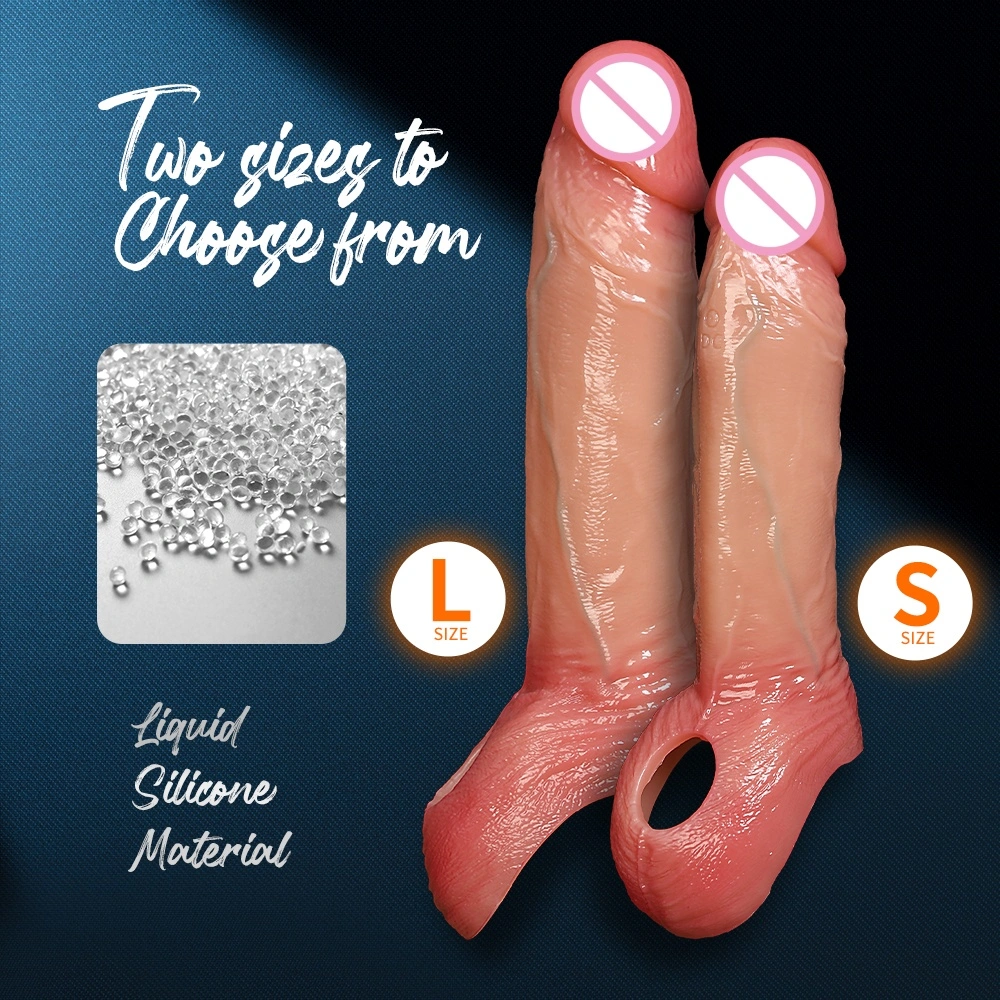 Silicone peniskous Vibrerende realistische mannelijke peniskous Herbruikbare condoom Vertragingsversterkende kous Seksuele producten- LM-CT853
