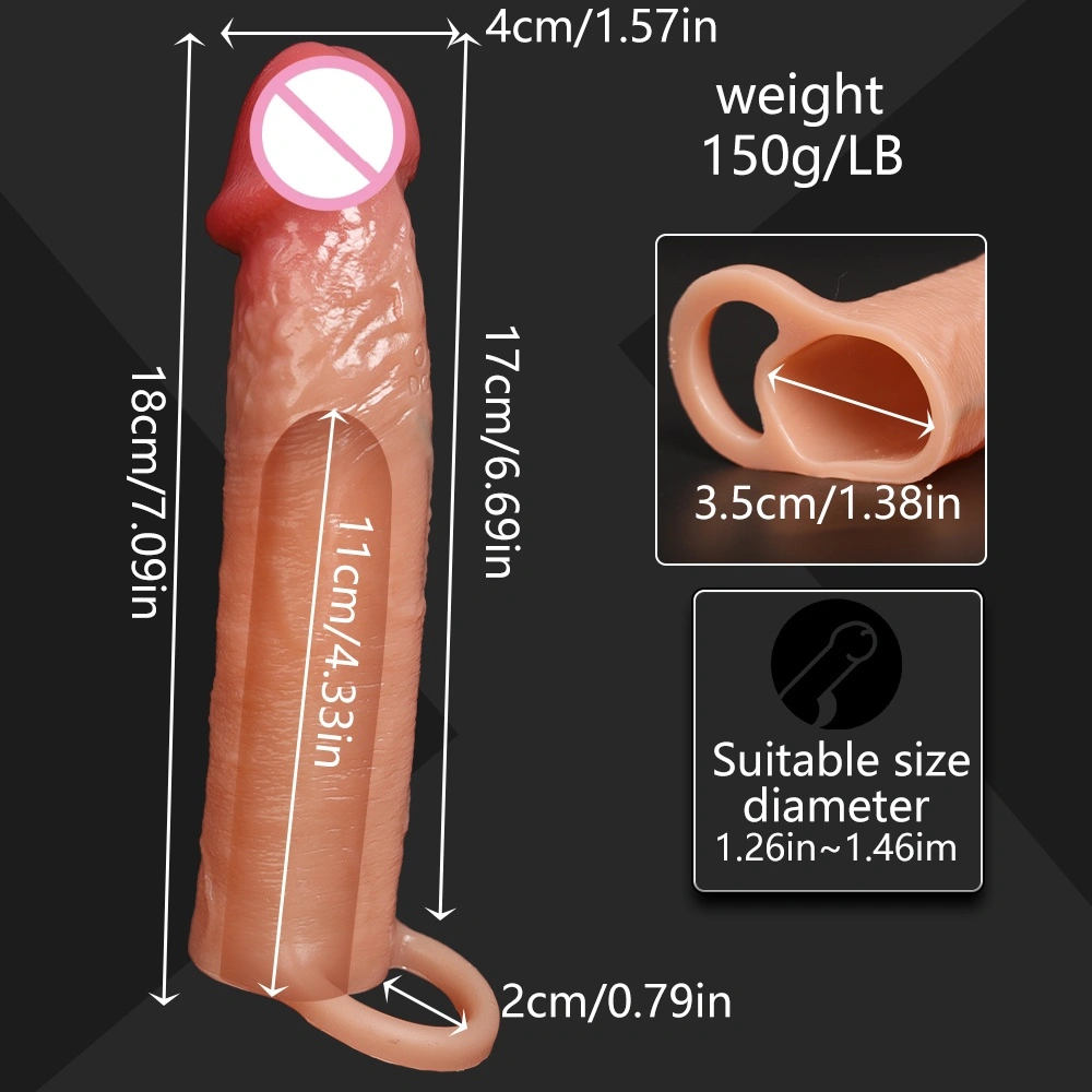 Herhaalbaar siliciumverlengstuk voor peniscondoom, realistische condoom-speeltje, voor dikker en langer wordende sexspeeltjesleeve LM-CT610-1