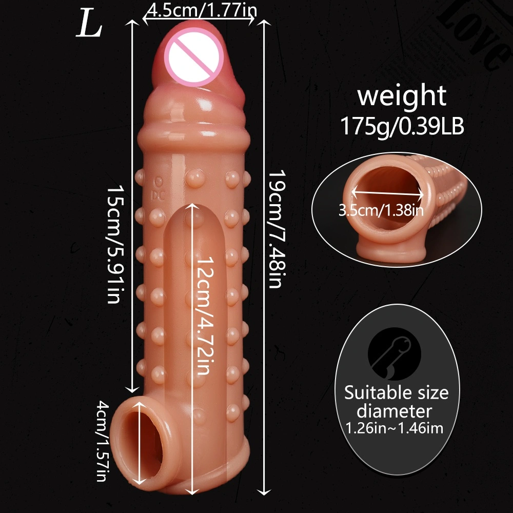 Open ontwerp realistische penis sleeve met anti-slippring silica gel condoom penisvergroter Sex-LM-CT605-2-L