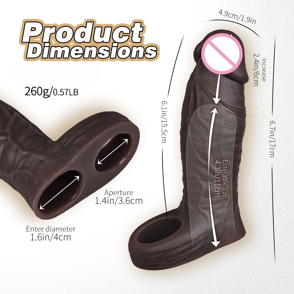 Liefdeskoppelingsseksuele producten penisverlengingshoes imitatieleer silica-gum rubber draagbare bandstijl realistische silica-gumnep-penis - LM-CT615
