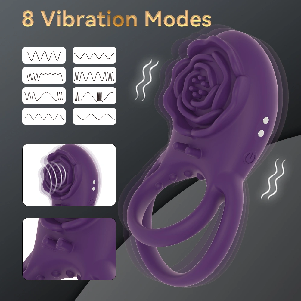 Paarsrode rozen mannelijke silica waterproof vibrerende vertragende ejaculatiecontrole volwassen vibrator spermavergrendeling ring HXR-XTD079-C-3