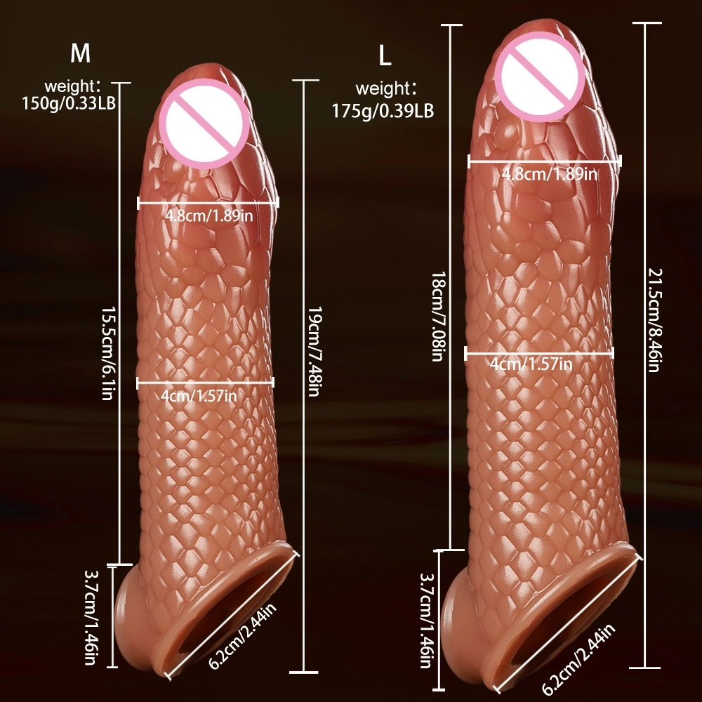Peniscondoom realistische silica gel dildo penisextender sekstoys, met realistische veneertextuur en anatomische details. LM-D815