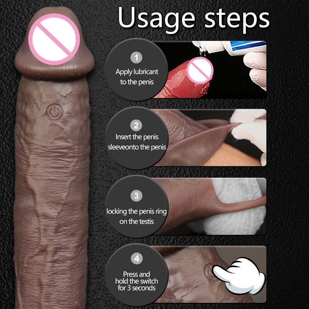 Geselecteerde mannen sexspeelgoed Herbruikbare siliconen condoom Mannen zwarte zachte peniscover LM-CT610-3