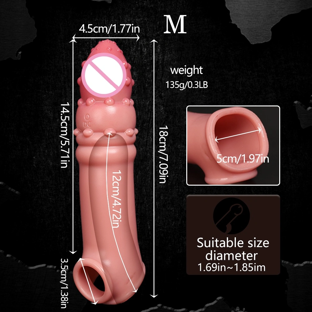 Volwassen getand silica penissenring mannelijke versterkende seksueel speelgoed verlengde wolfstanden penissleeve nep-penis LM-CT606-5-M