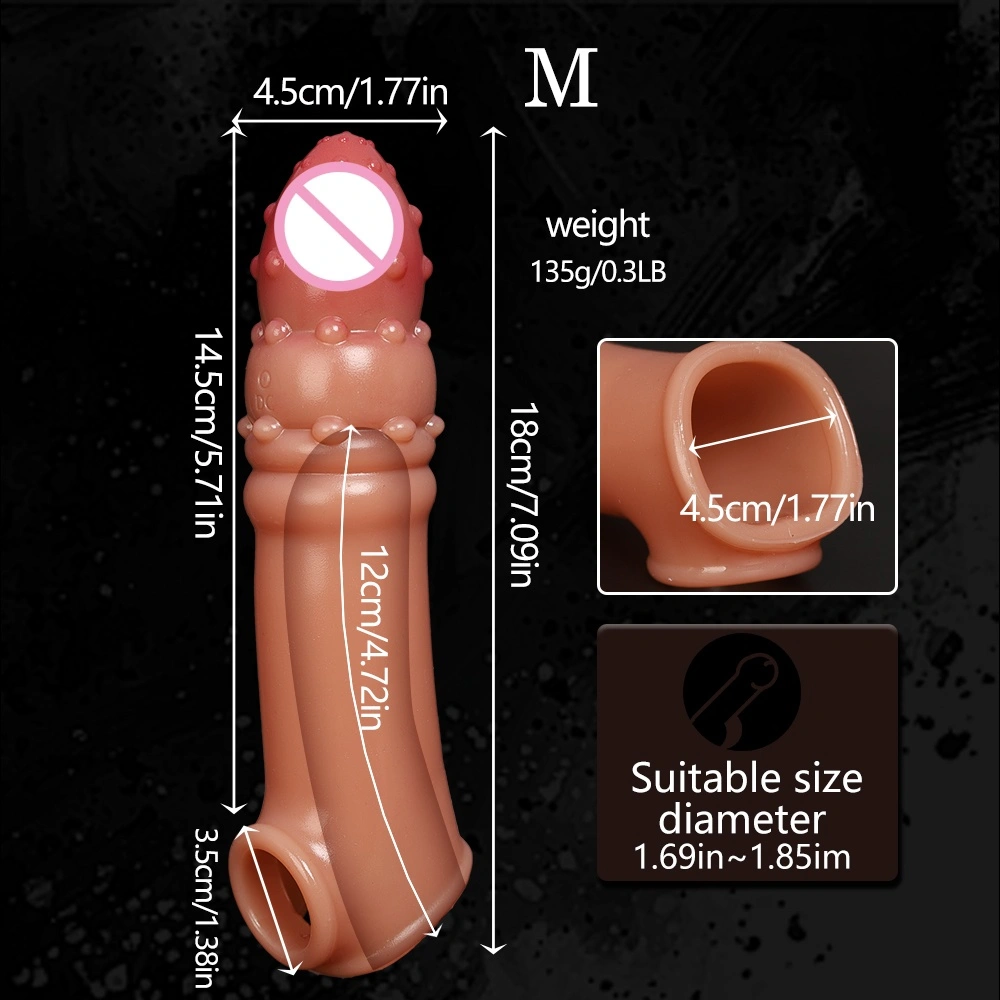 Manlijke vloeibare silica gel vertraagde ejaculatie manuele penis imitatie dildo condoom herbruikbare penis verlengingshoes LM-CT606-1-M